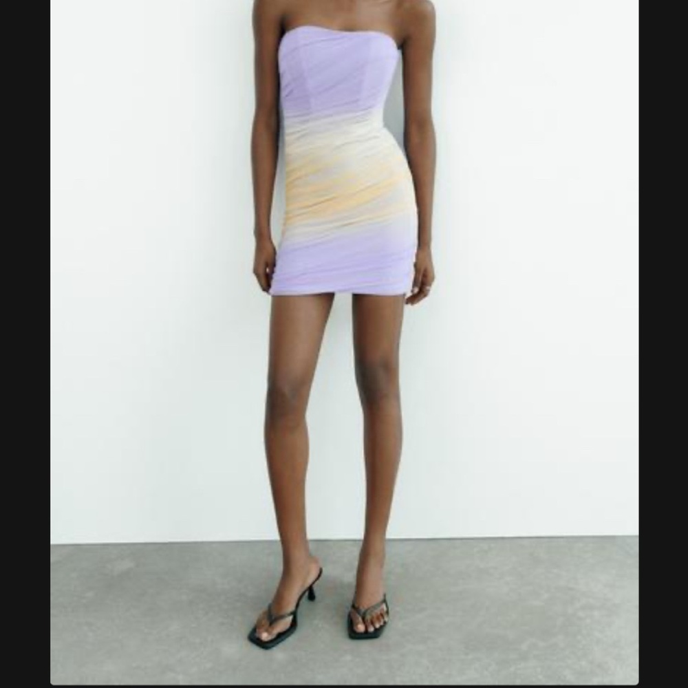 ZARA | Elegant Strapless Purple and Yellow Dress